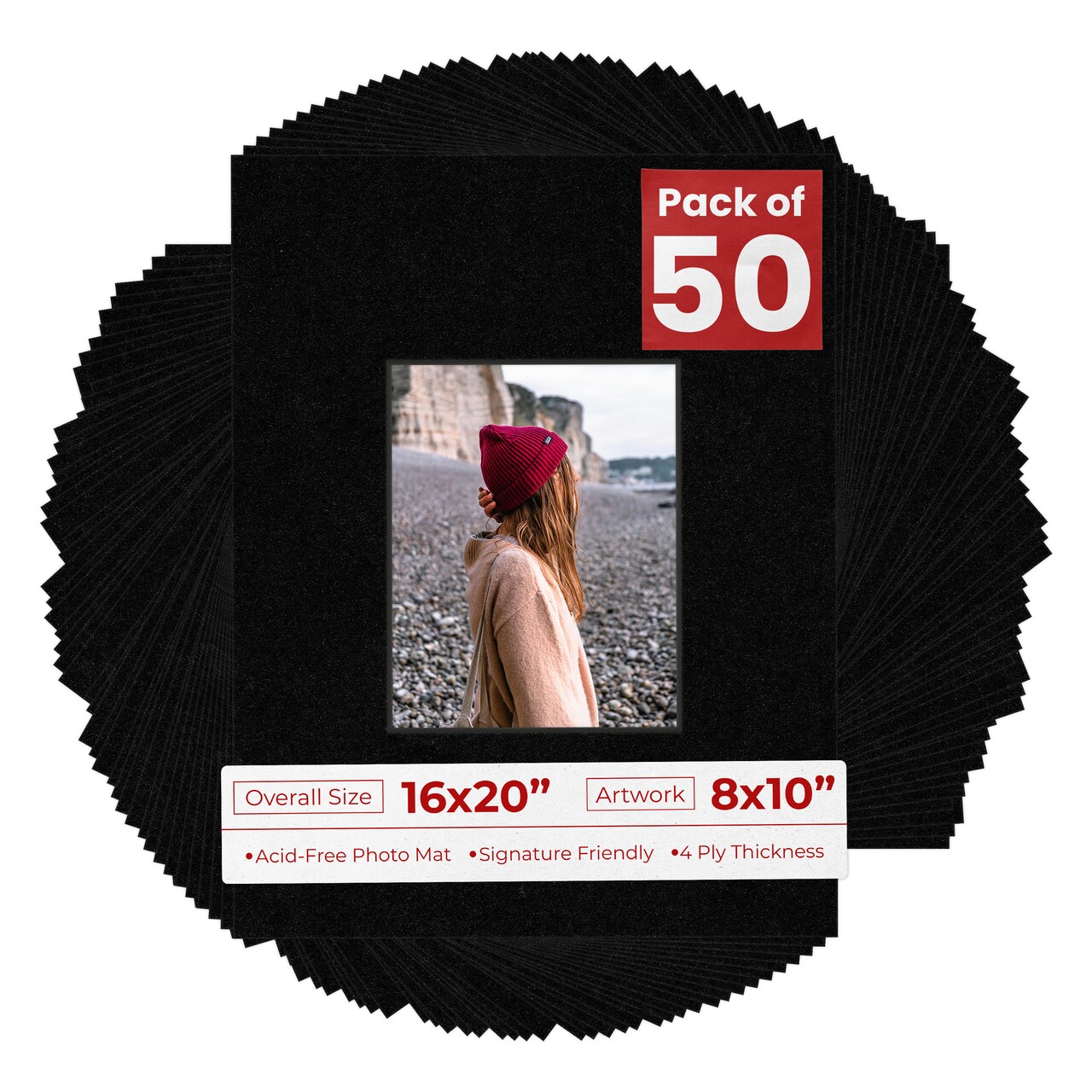 Black with Black Core Mat Board for 16x20 Frames - Fits 8x10 Photos